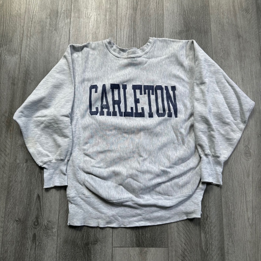 VTG 90s made in usa Champion Reverse Weave Carleton Sweatshirt Mens L Distressed